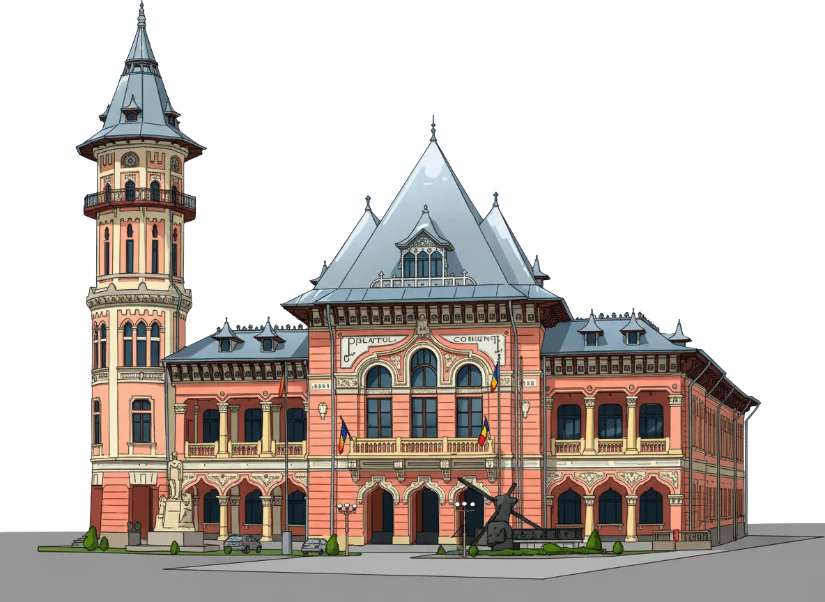 Primaria orasului Buzau in stil desen